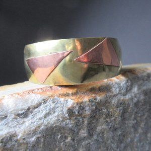 Twin Triangles Cuff, Geometric Copper on Bronze Bracelet